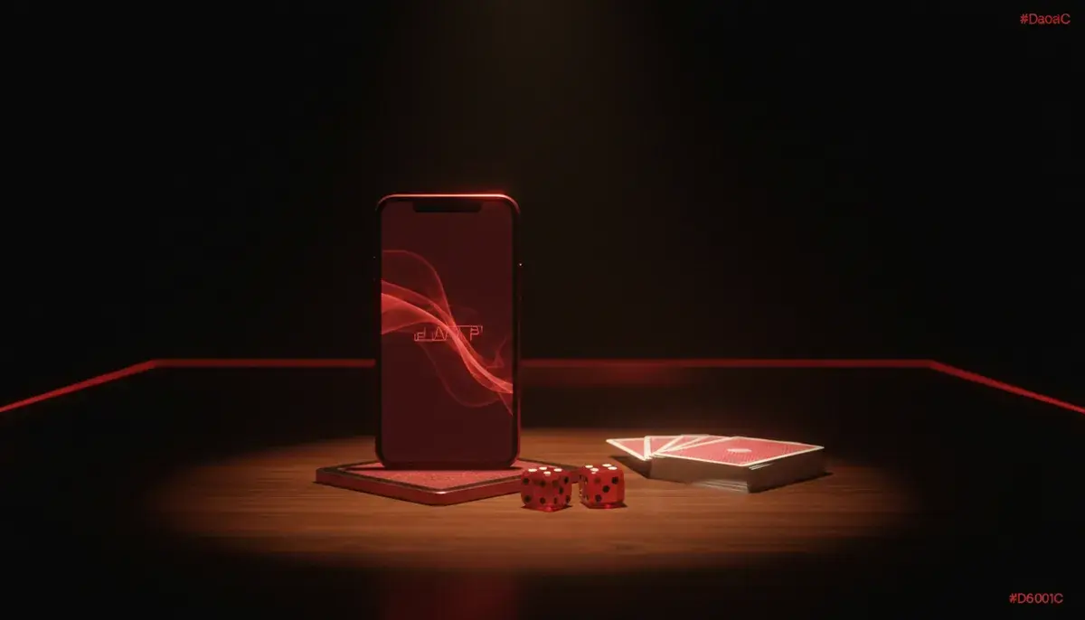 Adultopia App sul telefono accanto a dadi e carte del gioco