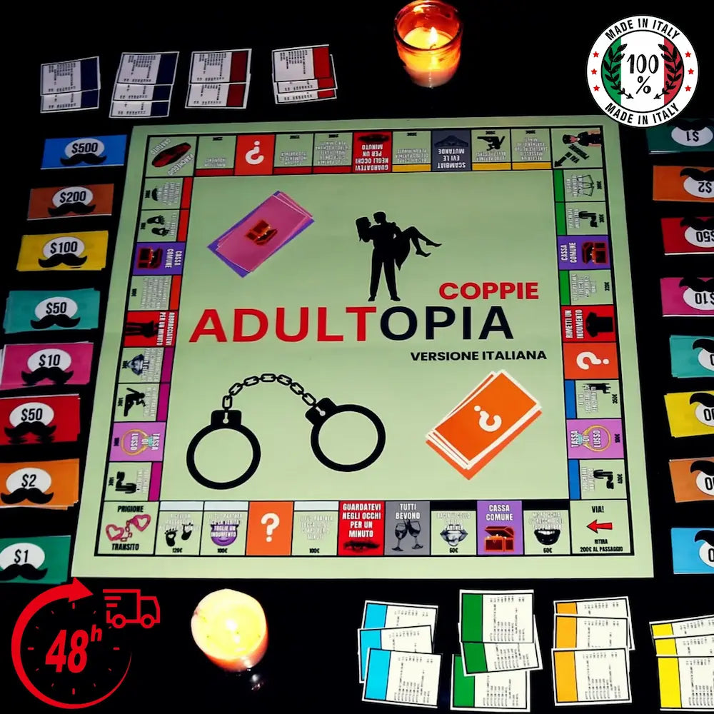 Adultopoly versione italiano - gioco da tavolo per adulti e coppie tipo Monopoly hot con tabellone, carte sfida e banconote | Gioco erotico per coppie made in Italy, regalo coppia originale