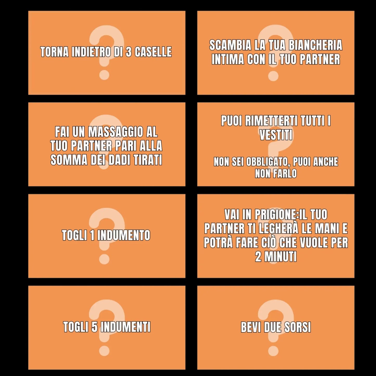 Carte imprevisti Adultopoly: sfide romantiche e divertenti per coppie in italiano - regole gioco erotici da tavolo per adulti | Giochi da fare in coppia a casa