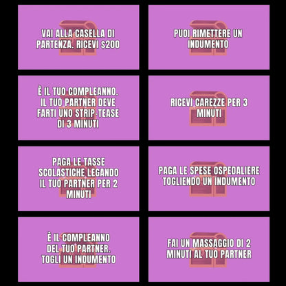 Carte probabilità rosa Adultopoly - sfide erotiche e penitenze per giochi per coppie adulti in italiano | Monopoly hot versione italiana, gioco serata romantica coppia